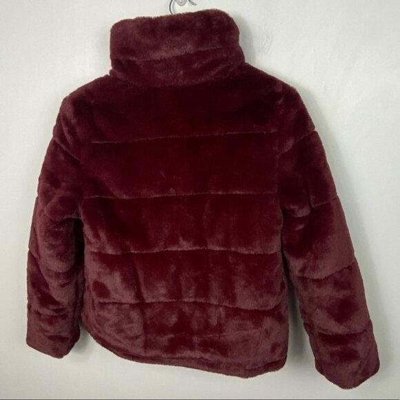Avec Les Filles Faux‎ Fur Puffer Jacket Burgundy Wine Size XS Nordstrom Coat NEW - Picture 2 of 15